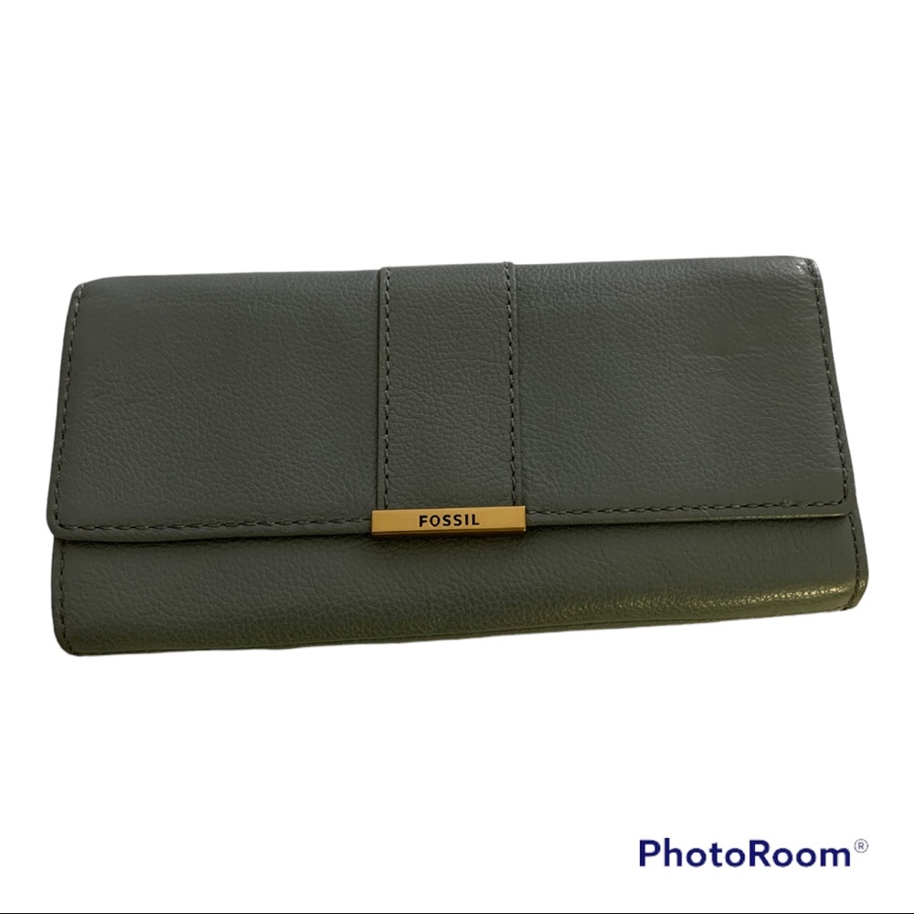 Fossil leather Farrah Flip wallet RFID steel blue NEW